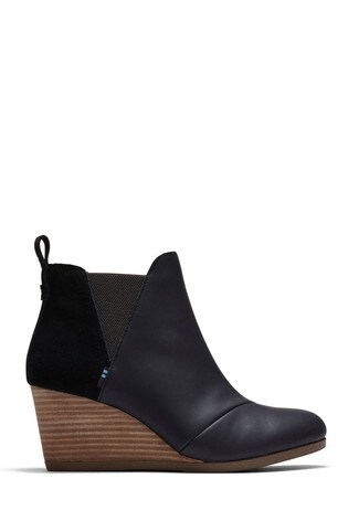 Toms Kelsey Leather Wedge Ankle Boots 