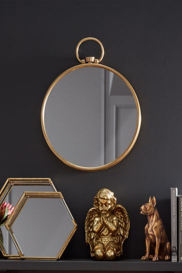 Antique Brass Round Wall Mirror By, Round Antique Brass Metal Mirror