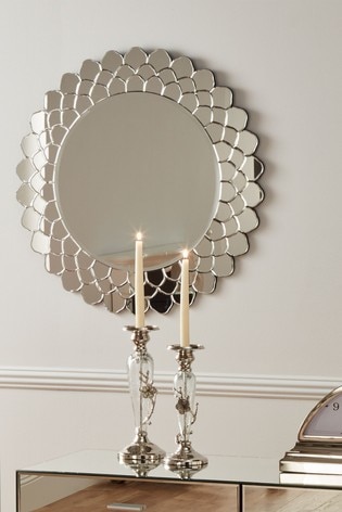 Petal Shaped Glass Round Mirror By, Bronze Round Wall Mirror
