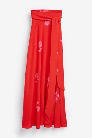 Red Long Wrap Skirt 2025 | solajoiers.com