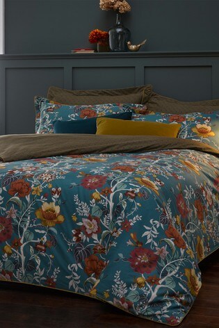 Riva Paoletti Bloom Teal Duvet Cover, Teal Bedding King Size Next