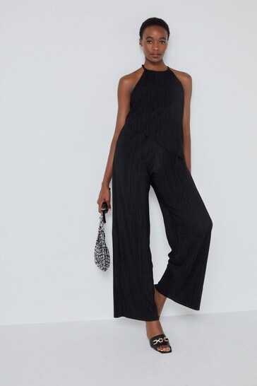 Black plisse jumpsuit clearance
