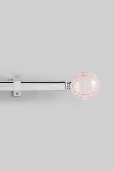 Chrome Extendable Pink Ribbed Glass, Pink Curtain Rod