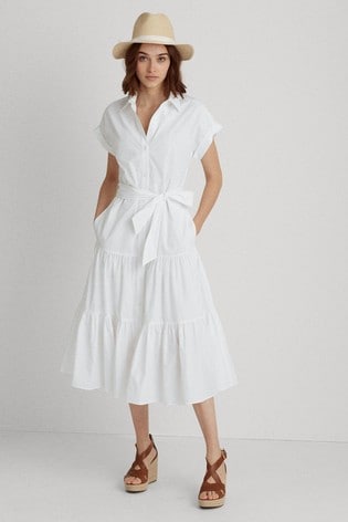 White Stripe Tiered Vilma Shirt Dress 