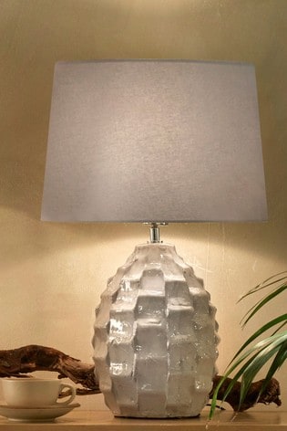 Home Elena Ceramic Textured Table Lamp, Light Grey Ceramic Table Lamp