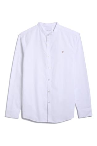 Farah White Brewer Grandad Collar Shirt 
