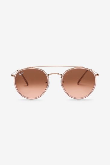 ray ban rose gold round sunglasses