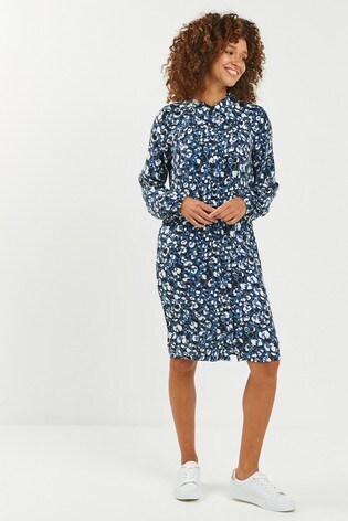 blue leopard print shirt dress