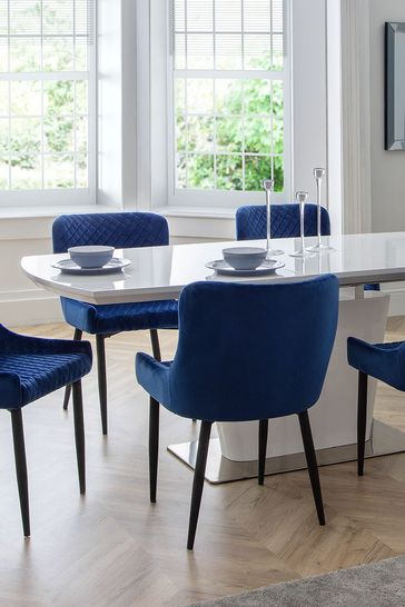 Como Dining Table And 6 Luxe Blue, Blue Velvet Dining Room Chairs Uk
