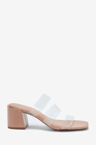 nude mules block heel