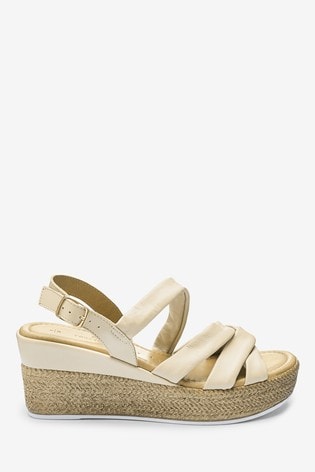 Nude Leather Soft Knot Wedge Sandals 