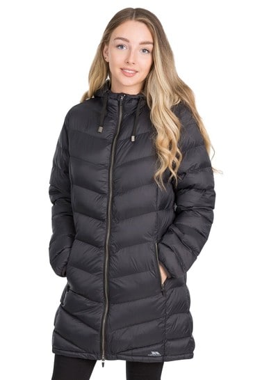 Trespass womens rianna padded online hooded long jacket navy