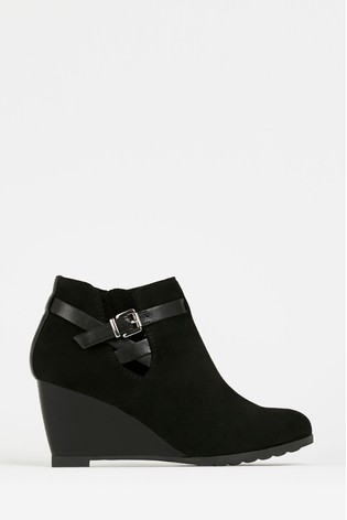 Wallis Amber Buckle Wedge Ankle Boots 