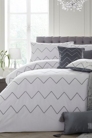 Laurence Llewelyn Bowen Embroidered, Grey And White Zig Zag Duvet Cover