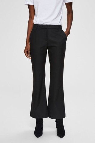 black cropped flared trousers