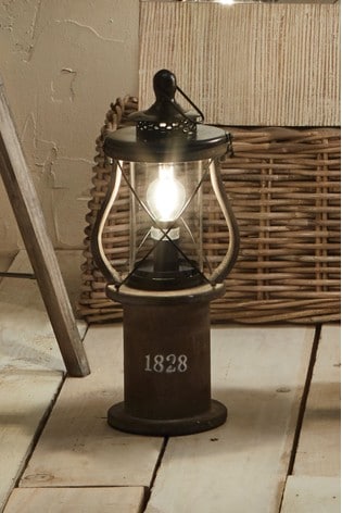 Pacific Gibson Antique Wood Lantern, Fisherman Table Lamp Uk