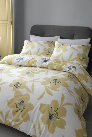 Catherine Lansfield Lily Duvet Cover, Grey And Yellow Super King Bedding