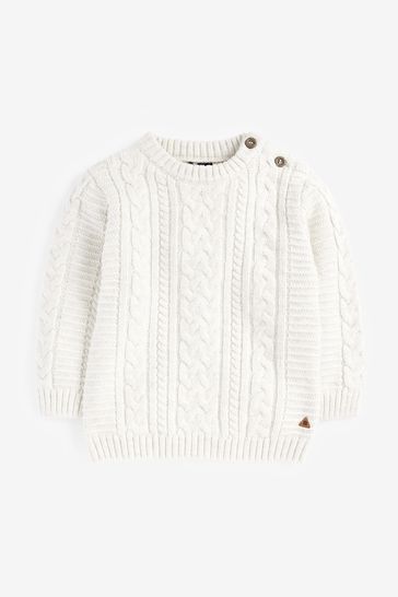 Buy Ecru White Cable Crew Jumper (3mths 