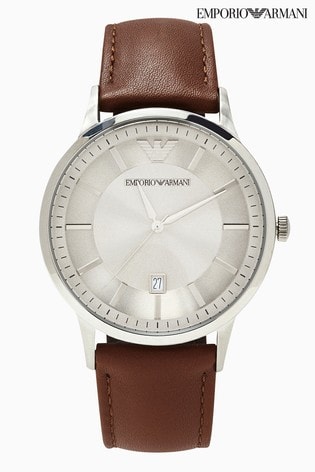 emporio armani brown leather watch