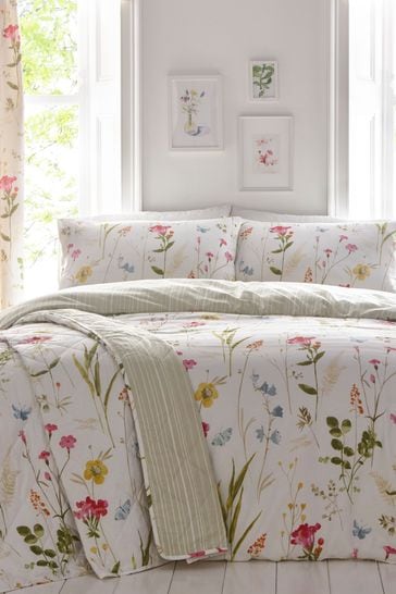 SPRING MEADOW Painted Floral Duvet Quilt Cover Pillow Case Bedding Set 