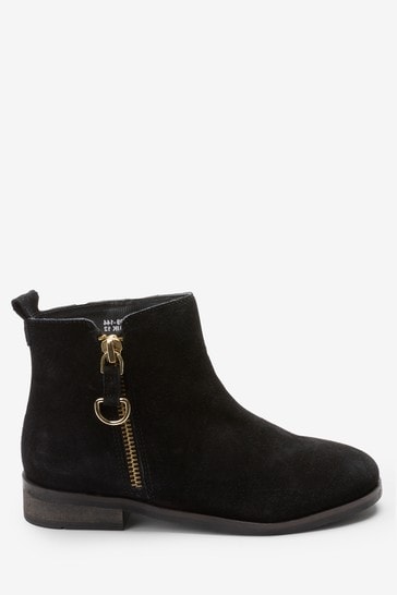 Black Suede Zip Chelsea Boots (Older 