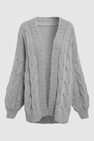 Grey Chunky Cable Cardigan.