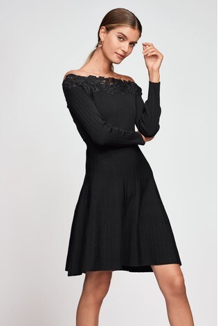 lace bardot skater dress