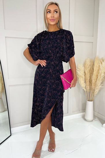 Buy AX Paris Blue Speckled High Low Full Top Midi Dress from Next Ireland