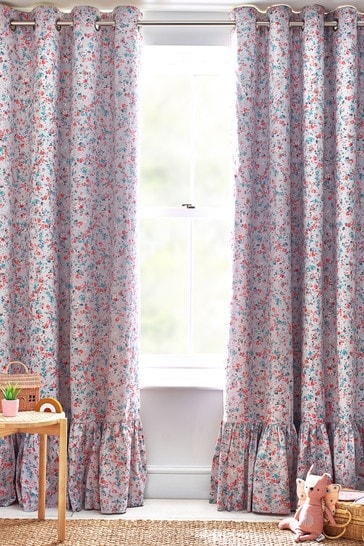 Laura Ashley Pink Grey Blossom, Pink Print Curtains