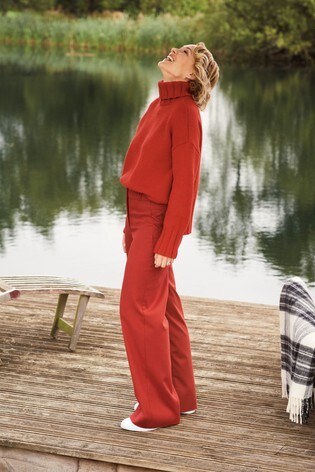 rust wide leg trousers