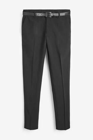 black stretch slim leg belted trousers