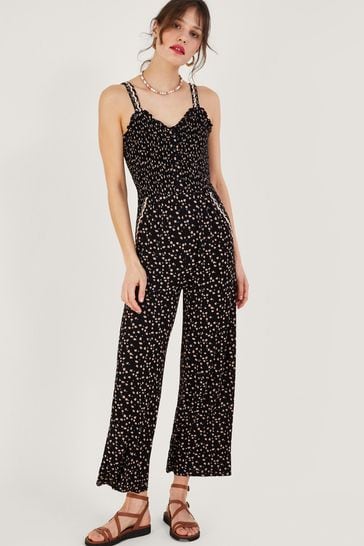 Buy Monsoon Black Dot Print Shirred Jumpsuit in Lenzing™ EcoVero™ from ...