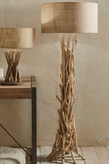 Pacific Derna Driftwood Floor Lamp, Wooden Tripod Lamps Uk