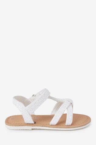 White Glitter T-Bar Sandals (Younger 
