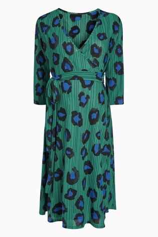 Teal Animal Print Maternity Wrap Dress