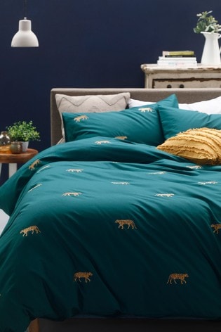 Embroidered Tigers Duvet Cover And, Teal Blue Bed Comforter
