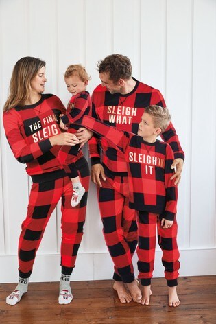 Buy Red Black Matching Family Kids Christmas Slogan Check Pyjamas 0mths 16yrs From The Next Uk Online Shop