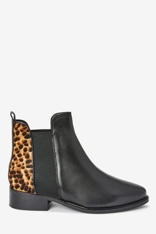 black and leopard print chelsea boots