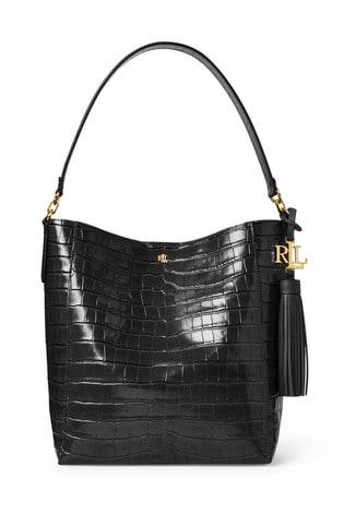Black Croc Leather Adley Tote Bag from 