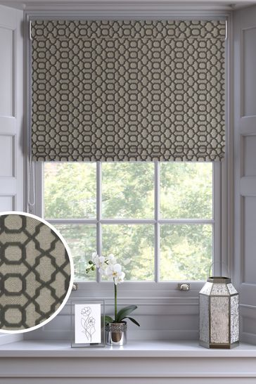 pix Next Roman Blinds Uk silver grey woven geo made to measure roman blind