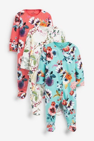 3 Pack Large Floral Sleepsuits (0-2yrs 