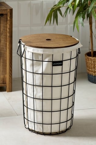 Bronx Wire Laundry Hamper From The, Wooden Washing Basket With Lid