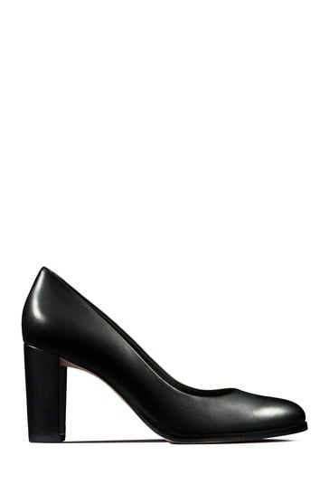 black leather block heel court shoes