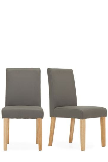 Moda Ii Dining Chairs With Natural Legs, Genuine Leather Dining Chairs Grey