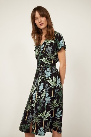 warehouse leaf print midi dress