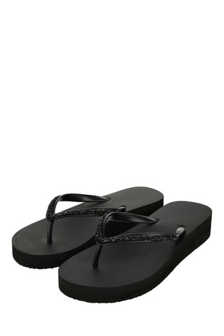 black wedge flip flops womens