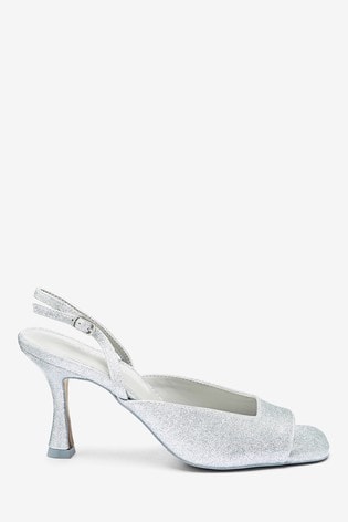silver slingback peep toe shoes