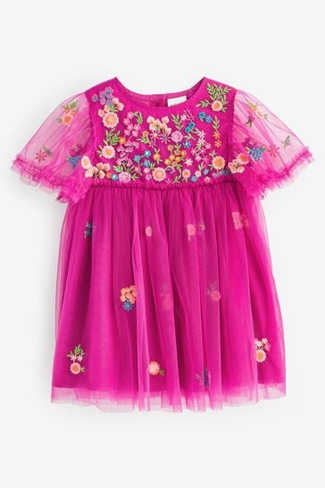 Ярко-розовый Сетчатое платье для вечеринок с вышивкой от 3 мес. до 7 лет)