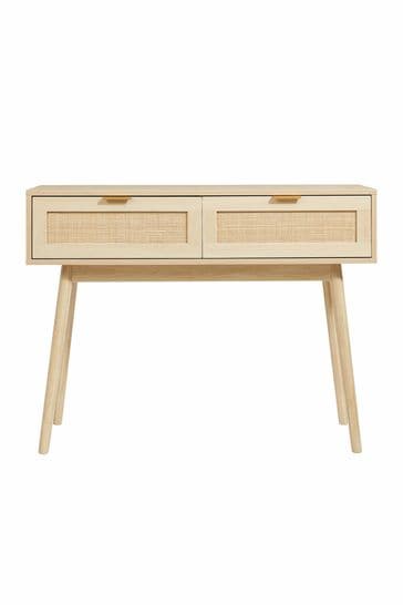 Light Rattan 2 Drawer Console Table, Light Wood Console Table With Drawers