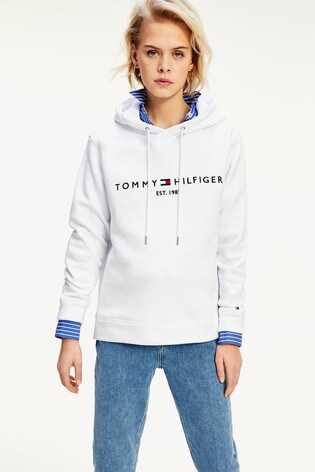 tommy hilfiger white logo hoodie